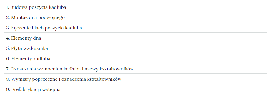 Zdjęcie przedstawia przykładowy wygląd zakładek zawierających interaktywne materiały sprawdzające. Składają się one z prostokątnych paneli umieszczonych jeden pod drugim. Każdy panel posiada numer oraz tytuł, który nawiązuje do zawartego w nim zadania.