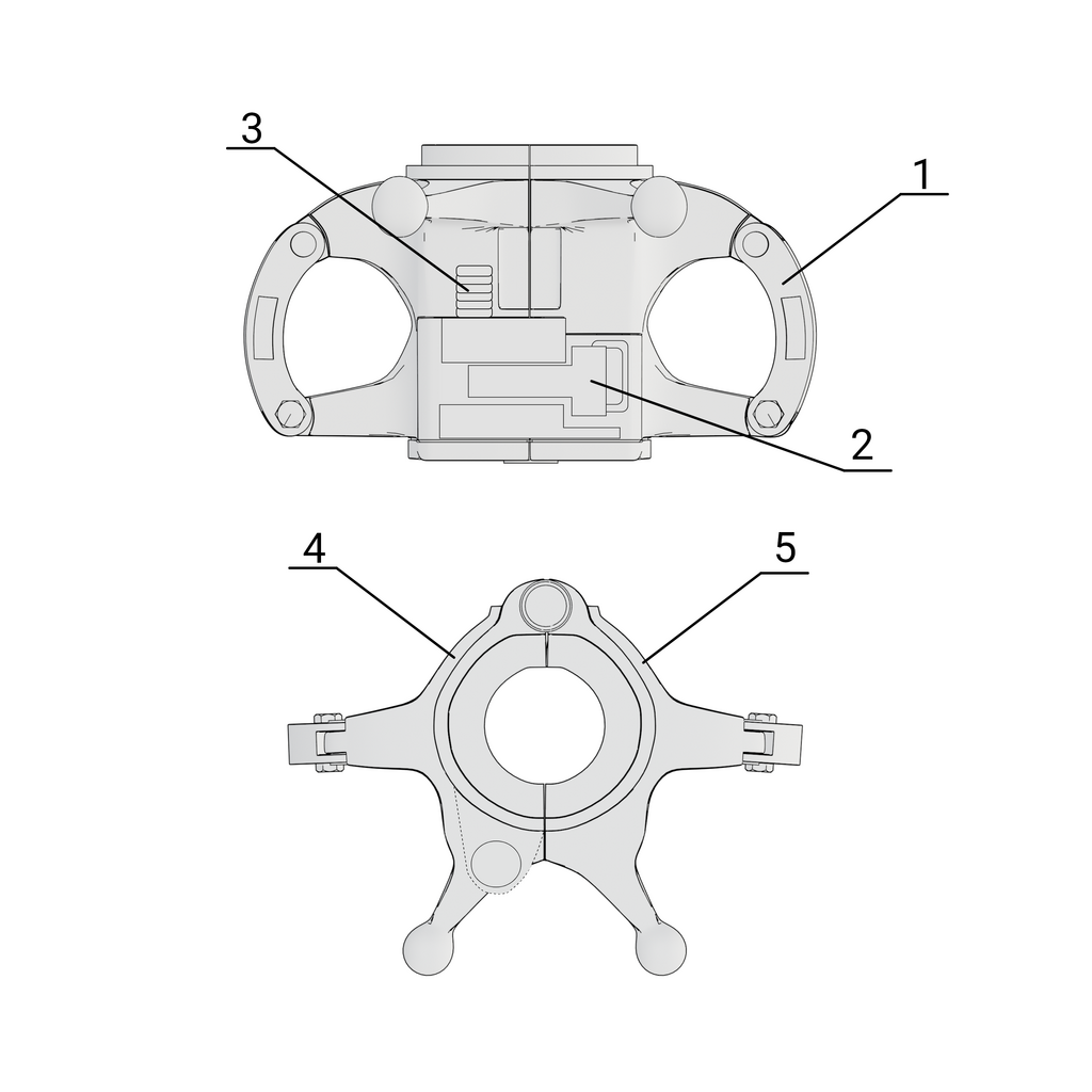 Na zdjęciu przedstawiony jest schemat elewatora do rur wydobywczych. Zdjęcia składa się z dwóch rysunków. Na schemacie u góry przedstawiony jest element w rzucie bocznym. Na dolnym rysunku elewator jest narysowany w rzucie górnym. Na górnej ilustracji bazę stanowi prostokąt znajdujący się w centralnej części schematu. Po obu stronach prostokąta widać rączki. Rączki przypominają uszy kubka. Środkowy fragment elementu o kształcie ucha nie jest na stałe połączony z elewatorem. Jest to ramię łączące górę z dołem. Środkowy fragment elementu o kształcie ucha jest oznaczony numerem 1. Są to śruby. Wewnątrz prostokąta, w jego dolnej części znajduje się element o kształcie prostokąta. Przy dolnej krawędzi elementu o kształcie prostokata widać mały schodek. Nad nim widać kształt litery T. Do daszka litery T zamontowany jest element o kształcie litery C. Element ten jest oznaczony numerem 2. Jest to zapadka. Nad zapadką znajduje się kolejny prostokąt. W środkowej części korpusu elewator widać dwa przyległe do siebie prostokąty.  Po ich lewej stronie lewego prostokąta znajduje się trzpień. Jest on oznaczony numerem 3. Trzbień jest złożeniem kilku małych prostokątów ułożonych jeden na drugim. Góra prostokąta, stanowiąca bazę jest lekko zwężona. W górnej części prostokątnego korpusu  elewtora widać dwa okręgi. Są one umiejscowione w okolicy elementów o kształcie rączek.Na drugiej ilustracji znajduje się elewator pokazany w rzucie z góry. Centyralną częścią elewatora jest okrąg. Od okręgu odchodzą cztery ramiona. Dwa z boku elewatora oraz dwa od dolnego łuku elewatora. U samej góry okrąg jest zdeformowany. Znajduje się w nim śruba. U dołu okręgu znajduje się wystająca część ze śrubą. Przez środek elewatora biegnie czarna linia. Lewa część elewatora oznaczona jest numerem 4. Prawa część oznaczona jest numerem 5. Oba numery opisują połówkę kadłuba elewatora. 