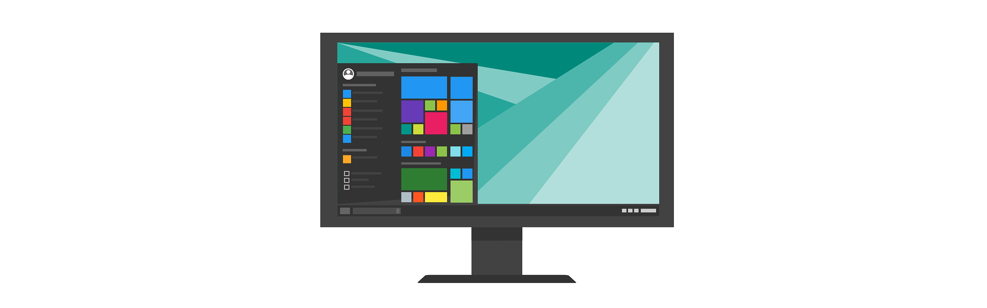 Ilustracja przedstawia monitor komputera z widocznym schamtycznym pulpitem systemu windows 10.