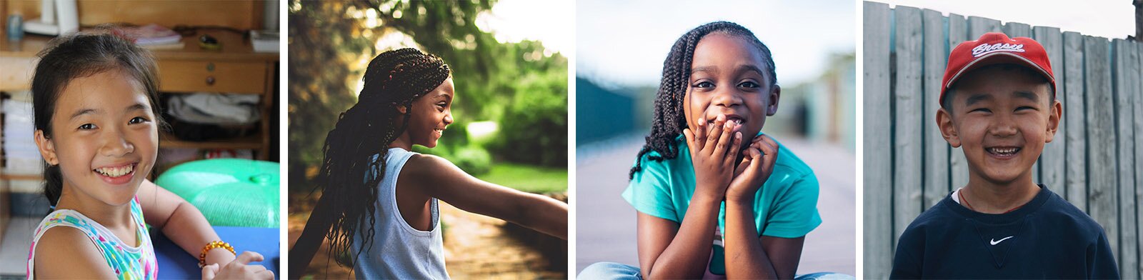 Grafika przedstawia zestawienie czterech zdjęć, ukazujących dzieci w wieku około 10 lat.