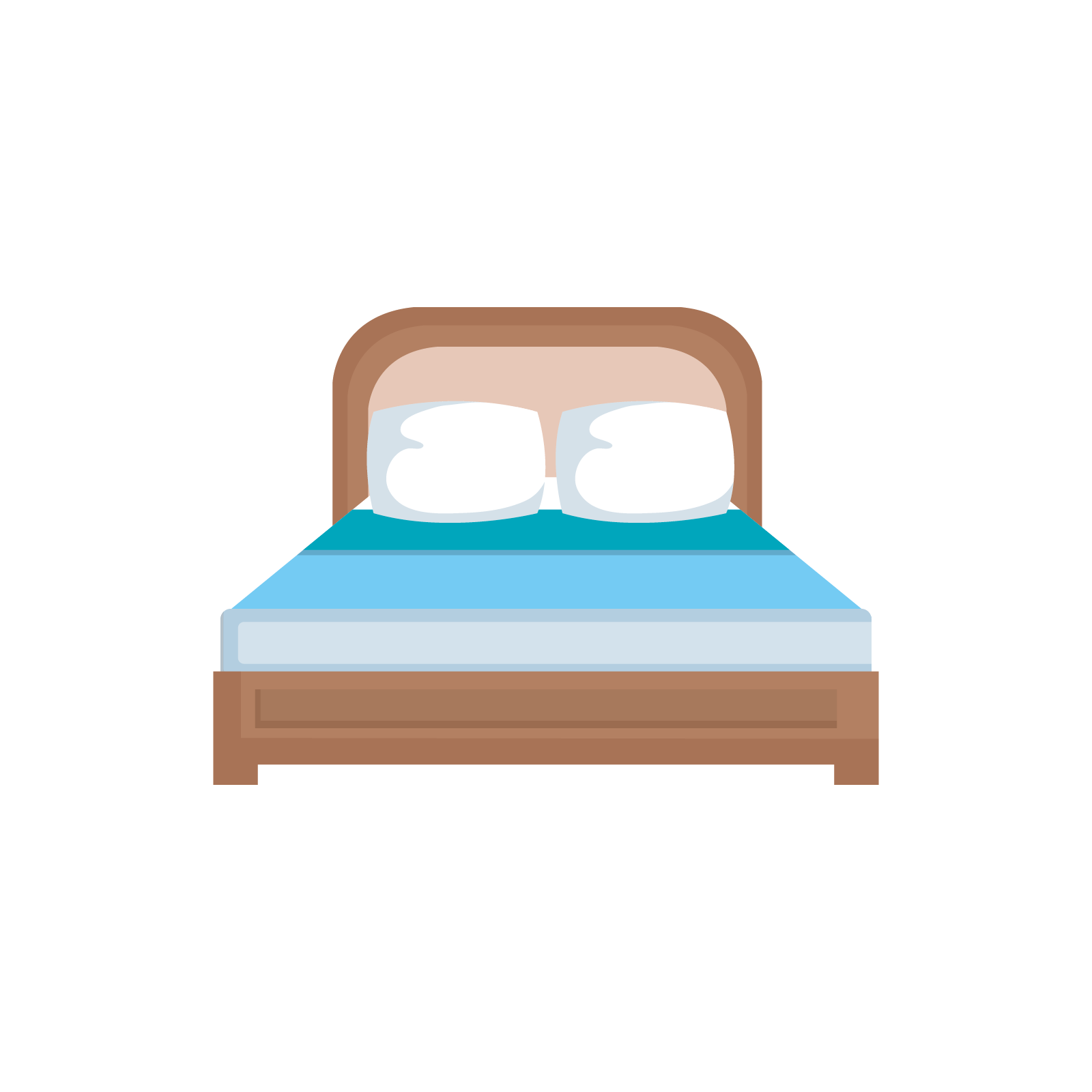 Ilustracja przedstawia dwuosobowe łóżko do spania. Widoczne są dwie poduszki w białej poszewce i prześcieradło. 