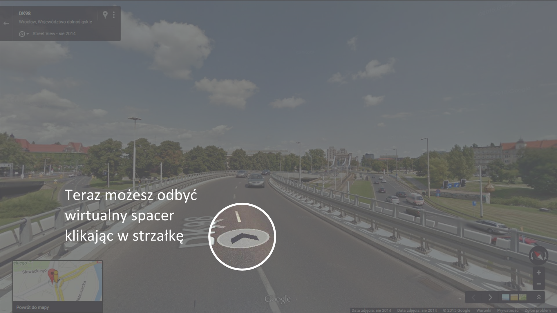 Druga ilustracja przedstawia sposób korzystania z aplikacji internetowej Google Street View.