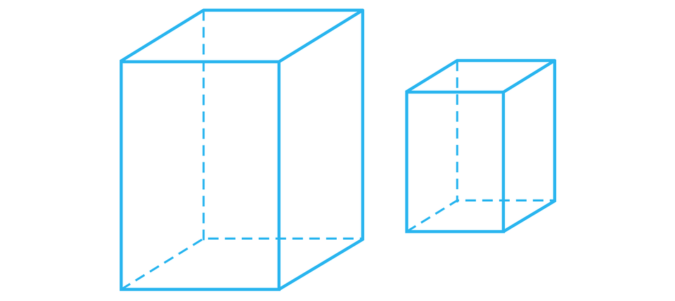 Ilustracja przedstawia dwa szkielety graniastosłupów czworokątnych. Jeden większy oraz drugi mniejszy. 