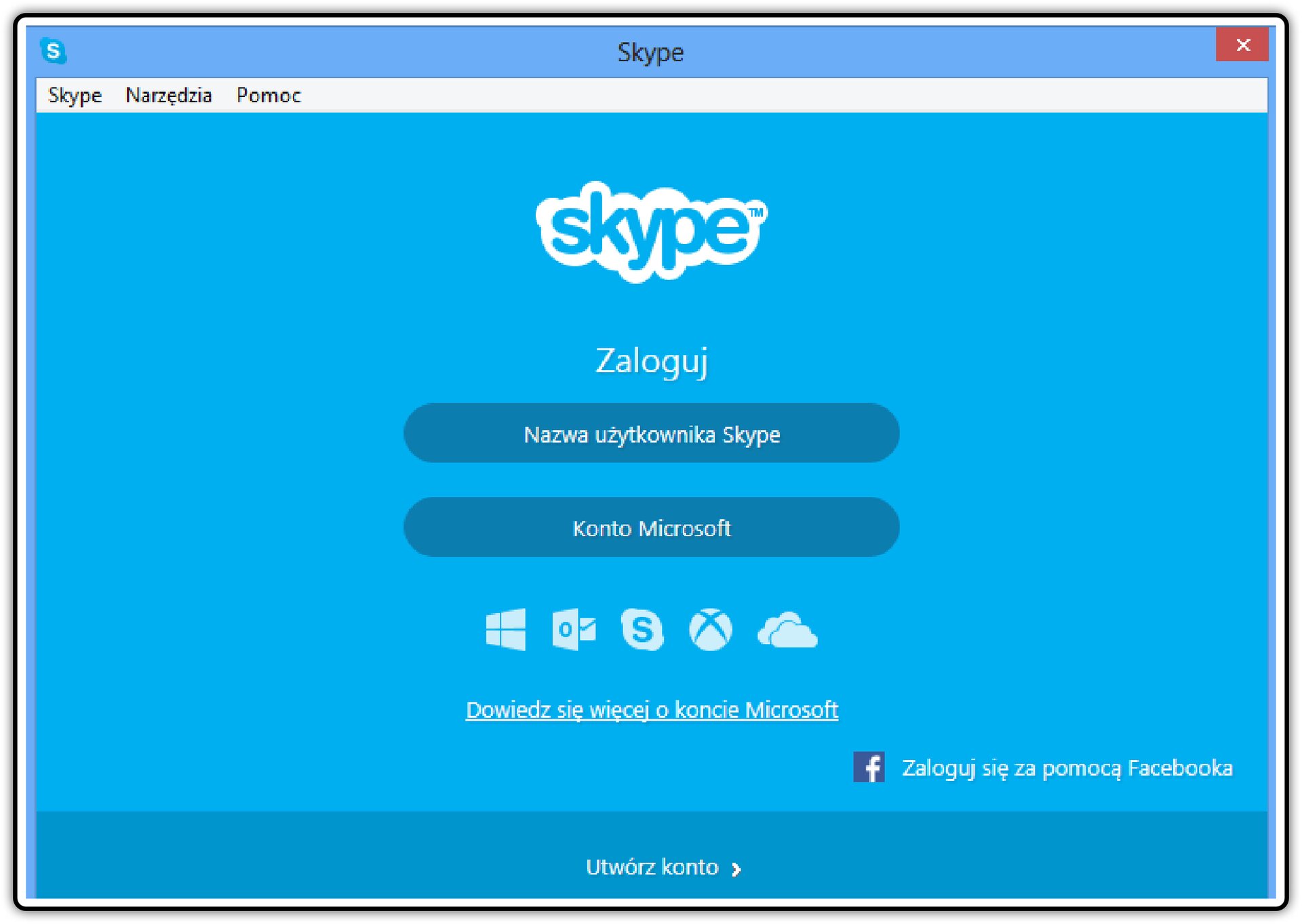 Zrzut okna logowania komunikatora Skype