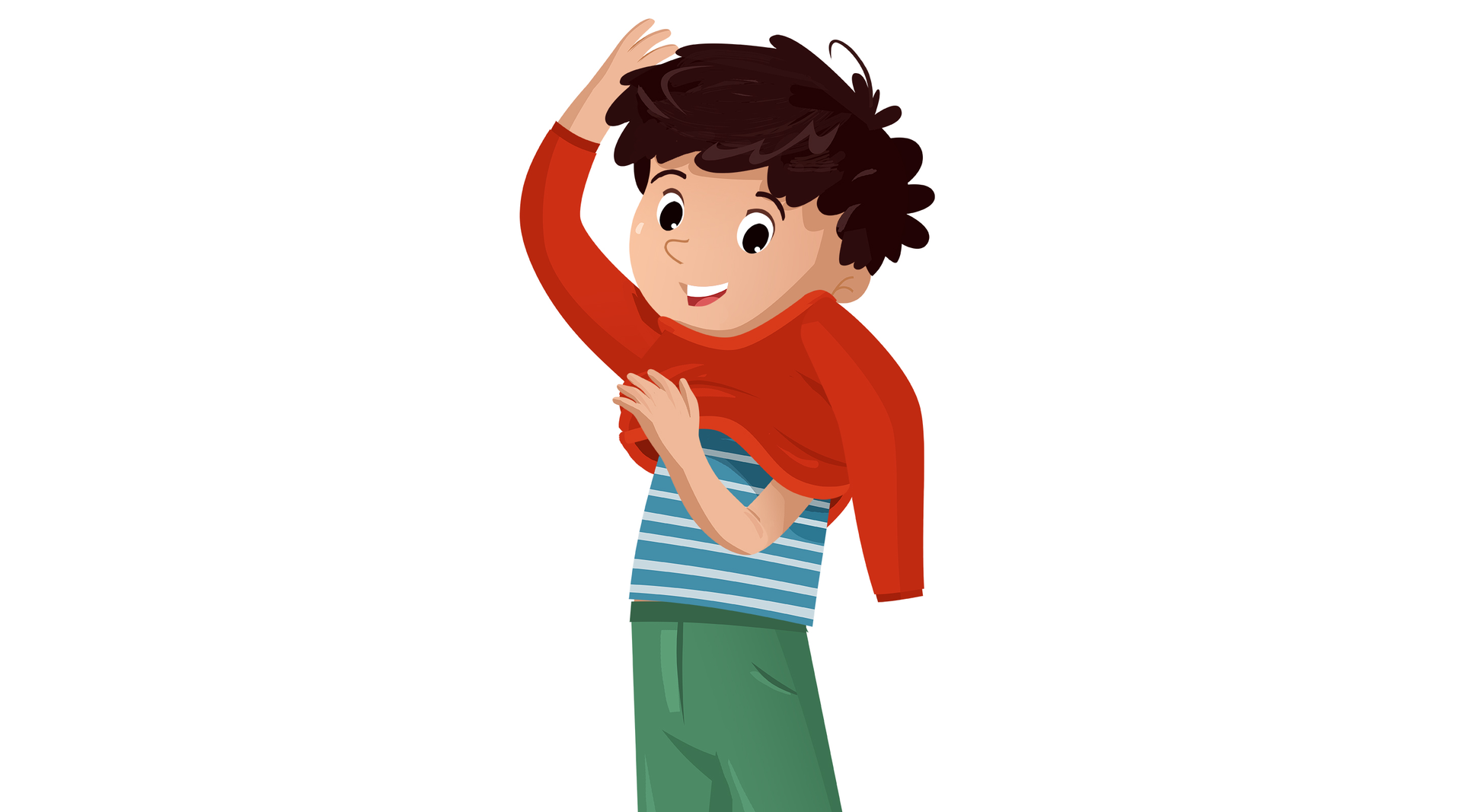 Na ilustracji znajduje się chłopiec, który się ubiera