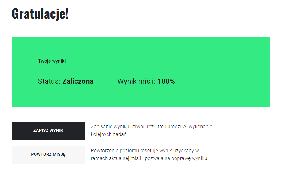 Ekran podsumowujący daną misję w grze