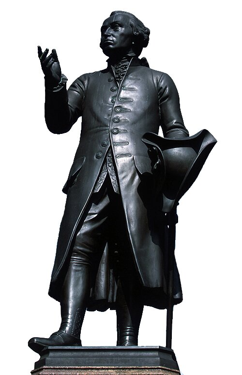 Na ilustracji znajduje się pomnik Immanuela Kanta. Ma kręcone włosy zaczesane do tyłu. Jest ubrany w długi płaszcz z zapiętymi trzema guzikami, spodnie sięgające kolan, pończochy i trzewiki. Prawą rękę unosi. W lewej dłoni trzyma laskę i kapelusz z szerokim rondem. Patrzy w lewą stronę. Postać stoi na postumencie.