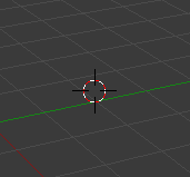 Ilustracja przedstawiająca kursor w programie Blender. Ma on kształt niewielkiego okręgu wraz ze znacznikami w postaci czterech kresek. 