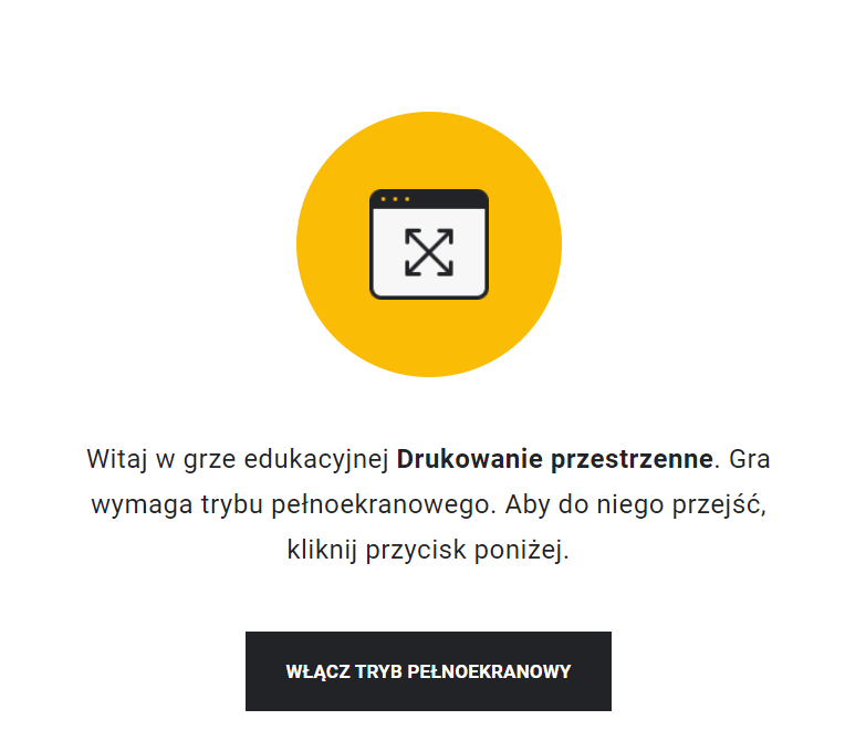 Zdjęcie przedstawia widok ekranu Interaktywnego narzędzia typu scenario based learning zatytułowanego Drukowanie przestrzenne.