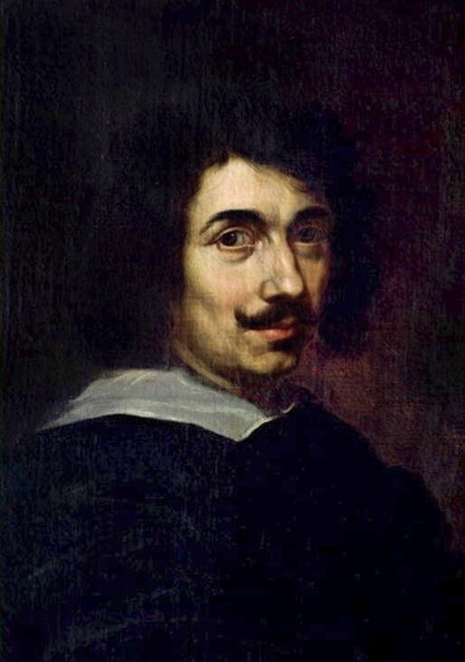 Ilustracja przedstawia „Autoportret” Claude’a Lorraina.  Ukazuje mężczyznę w ujęciu popiersia, zwróconego lekko w bok. Ma ciemne, kręcone włosy, wąsy oraz ciemny strój z białym kołnierzem. Twarz jest oświetlona, a tło pozostaje ciemne i jednolite, co wyraźnie wydobywa sylwetkę na pierwszy plan.
