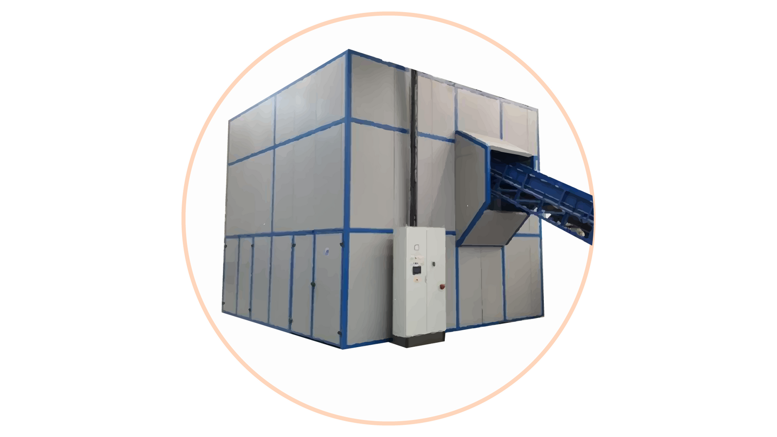 Zdjęcie przedstawia przykładową izolację akustyczną maszyny przemysłowej przy pomocy obudowy dźwiękochłonnej. Izolacja składa się z prostokątnych bloków.

Opis prezentowanych na zdjęciu obrazów jest załączony w treści e‑booka.