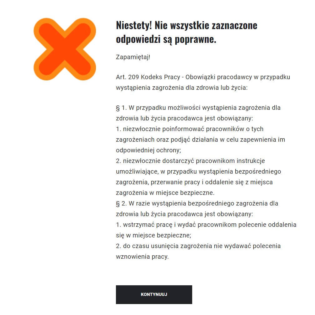 Przykładowy komunikat o błędnej odpowiedzi