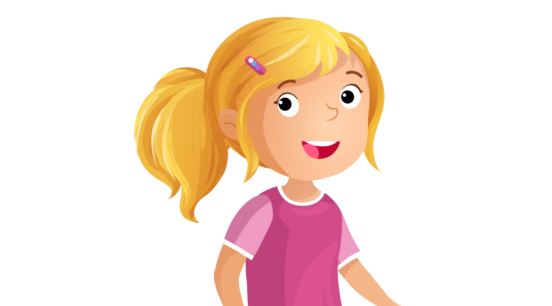 Ilustracja przedstawia uśmiechniętą dziewczynkę.