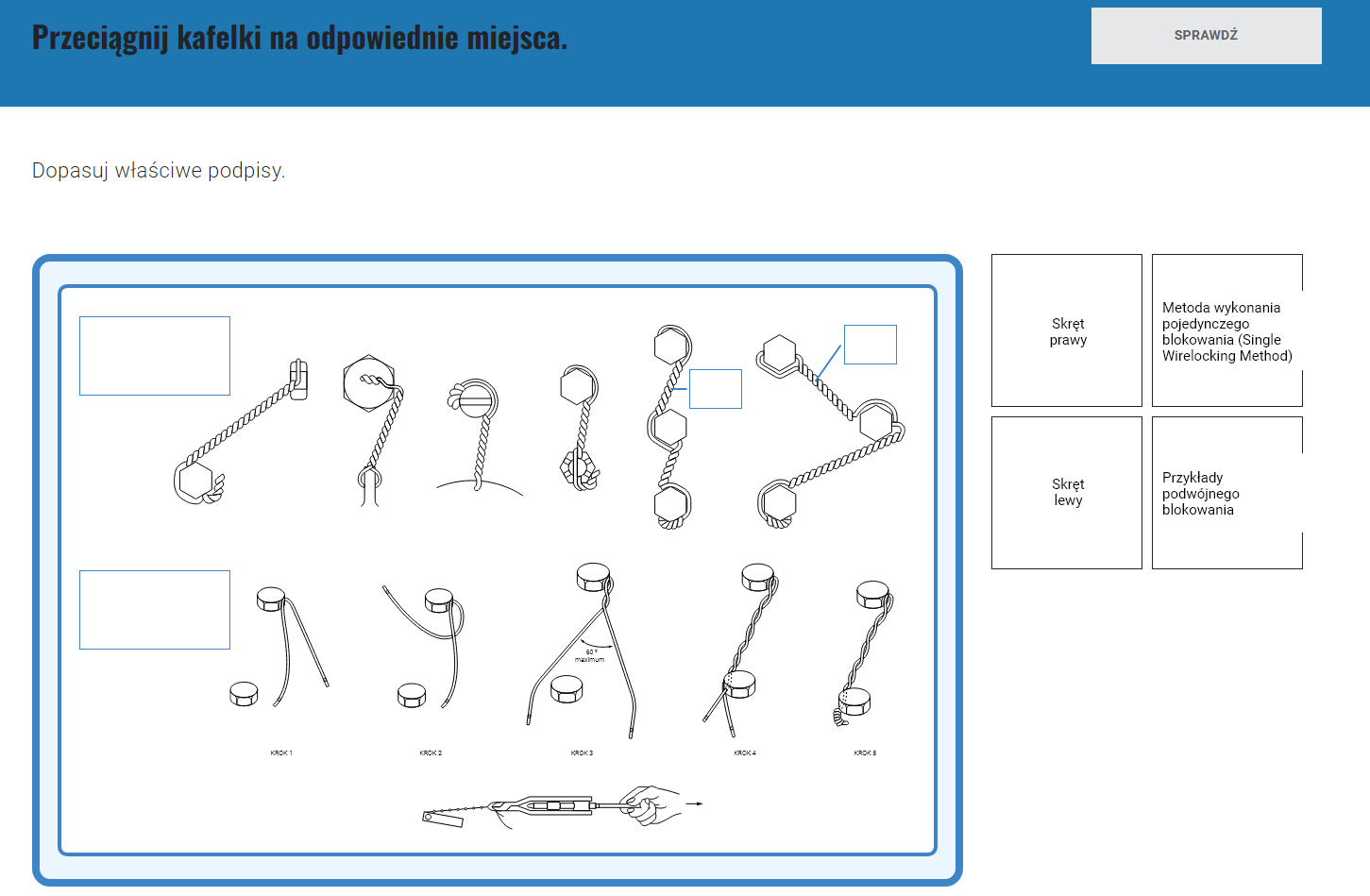Zadanie z przeciąganiem odpowiedzi we właściwe miejsca