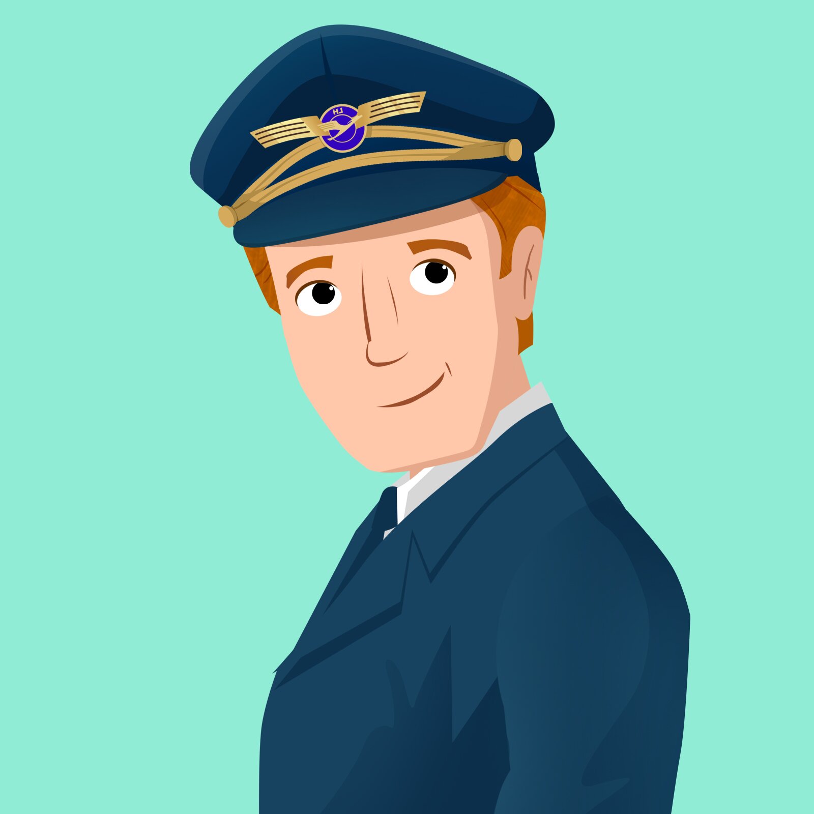 Ilustracja przedstawia pilota w mundurze i w czapce.