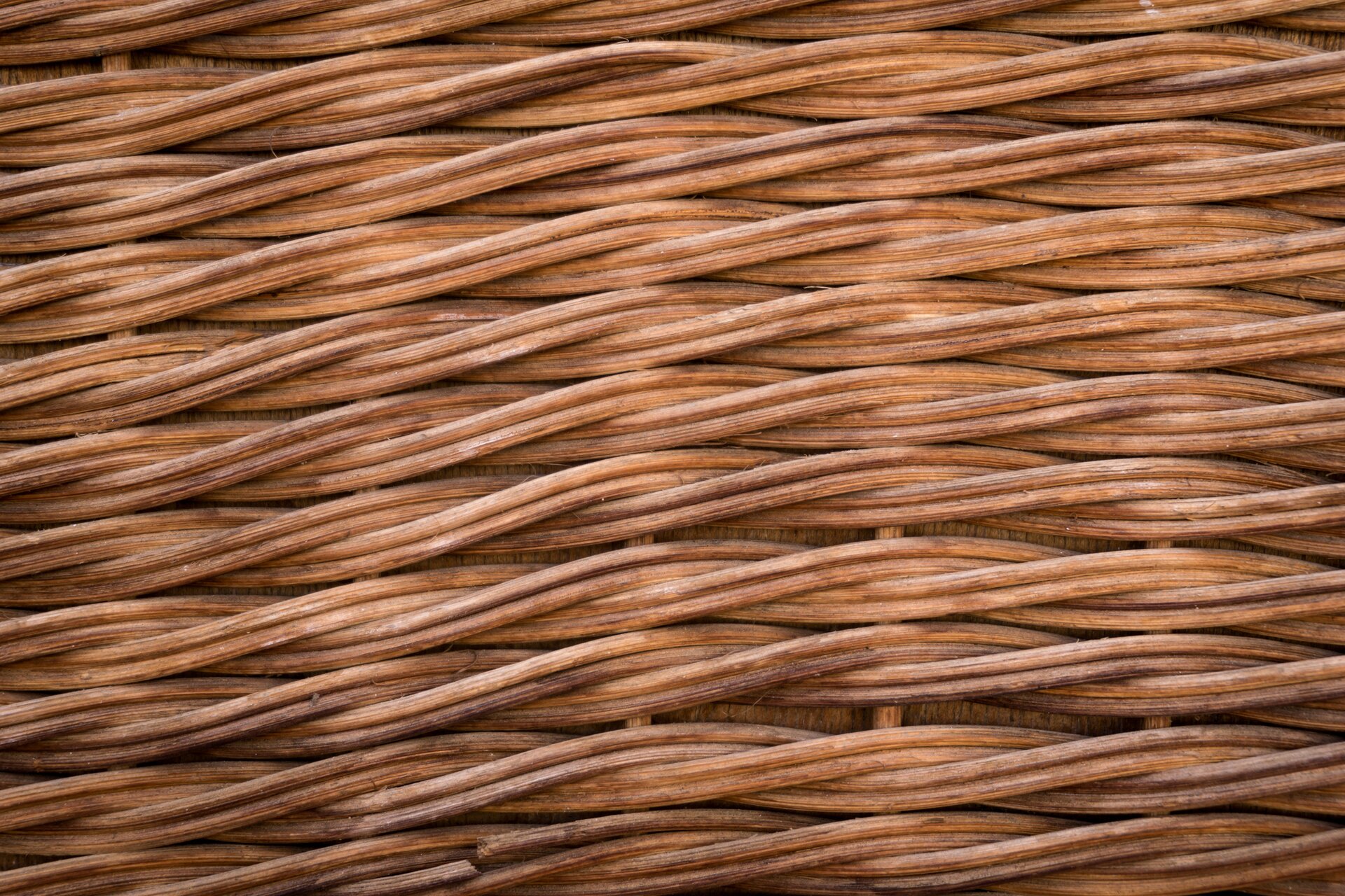 Zdjęcie przedstawia zbliżenie na wyrób plecionkarski wykonany splotem wężykowym dwuprętowym. Opis splotu znajduje się w treści powyżej.
