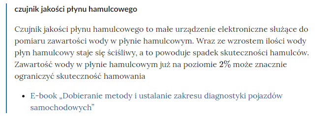 Przykład rozwiniętego hasła słownikowego. U góry znajduje się nazwa elementu, a poniżej jego wyjaśnienie wraz z odsyłaczem do materiału, w którym jest zawarty.
