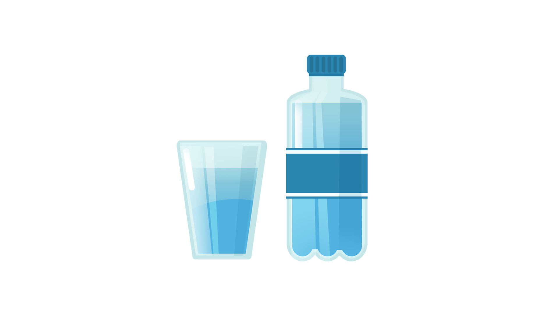 Ilustracja przedstawia butelkę i szklankę z wodą. 