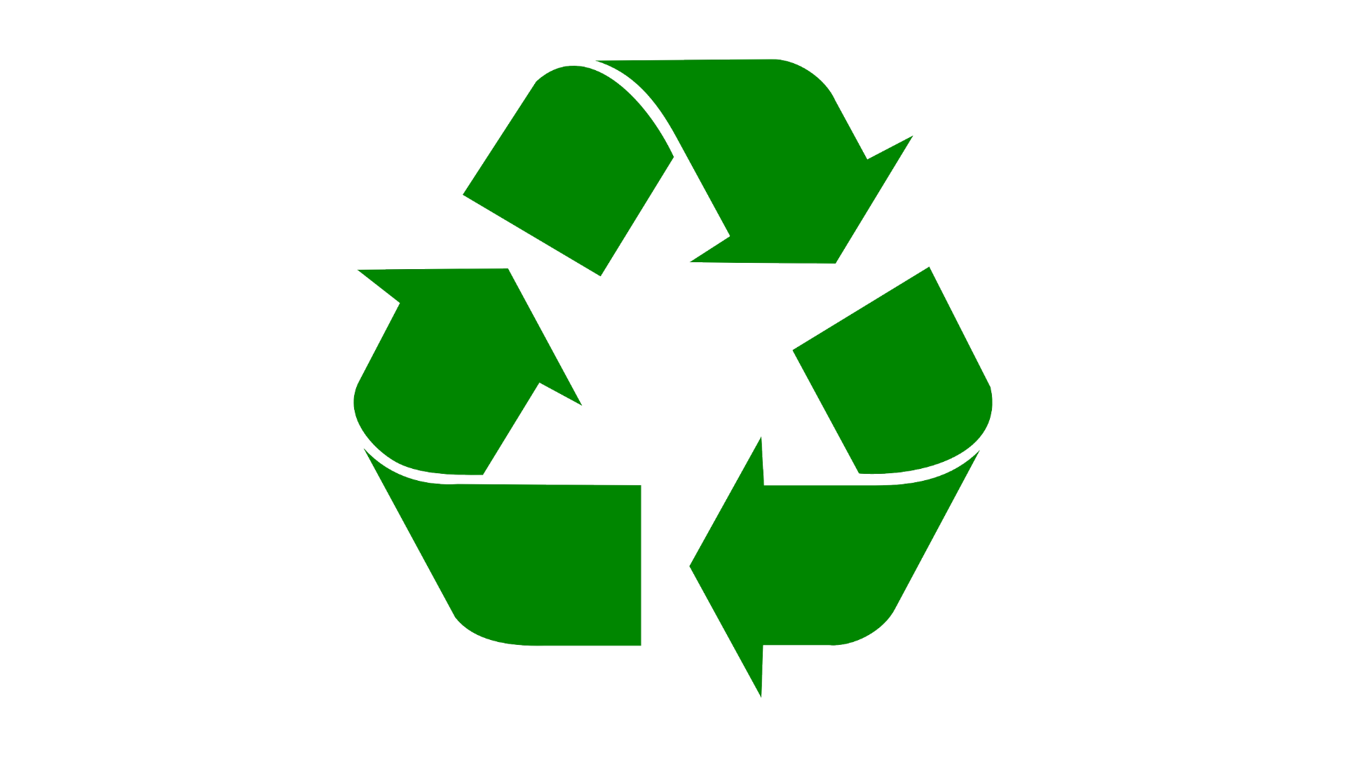 Grafika przedstawia znak recyklingu składający się z trzech zawiniętych strzałek tworzących trójkąt. Groty strzałek ułożone są zgodnie w kierunku ze wskazówkami zegara