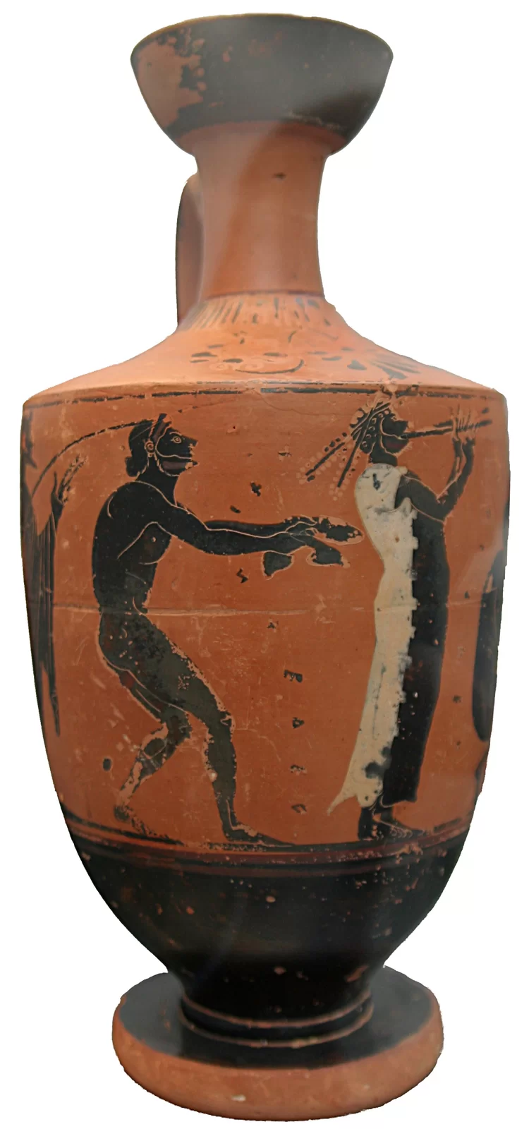 Ilustracja przedstawia naczynie - Amforę (lekythos) na której (lekythos) przedstawiona została scena zawodów lekkoatletycznych. Skoczkowi w dal towarzyszy auleta.