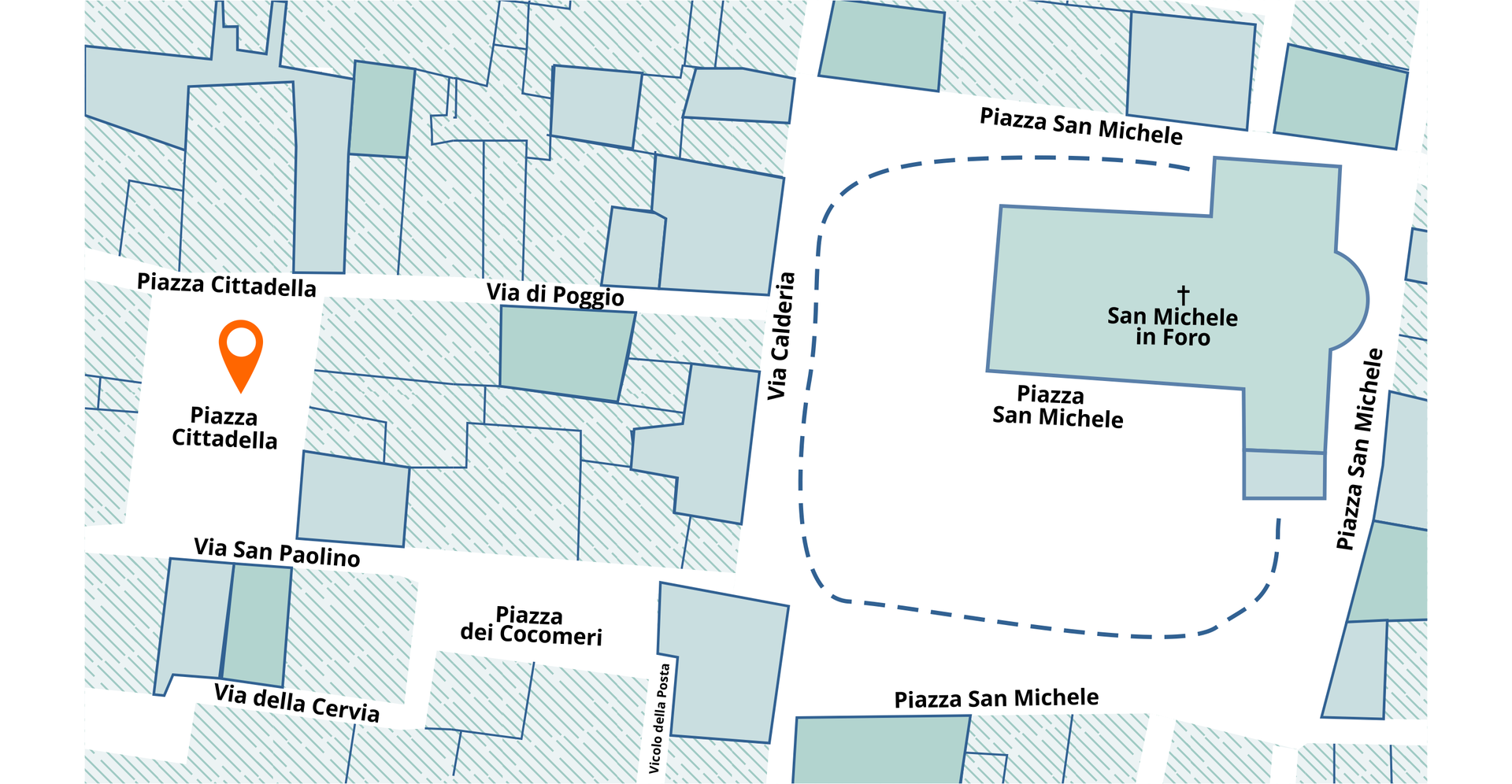Plan miasta Lucca. W poszukiwaniu Muzeum Giacomo Pucciniego.