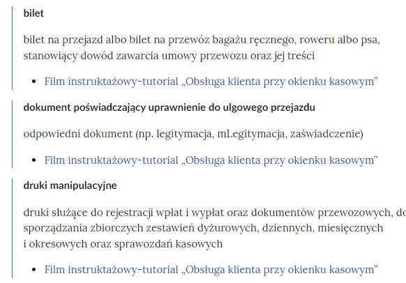 Zrzut ekranu przedstawia kilka pojęć ze Słownika. Konstrukcja jest następująca: pojęcie, poniżej jego wyjaśnienie, a pod nim znajduje się link, po którego kliknięciu użytkownik przenosi się do rozdziału w tym materiale, w którym dane pojęcie jest wykorzystywane. Linków może być jeden lub kilka, w zależności od tego, w ilu rozdziałach użyto pojęcia.
