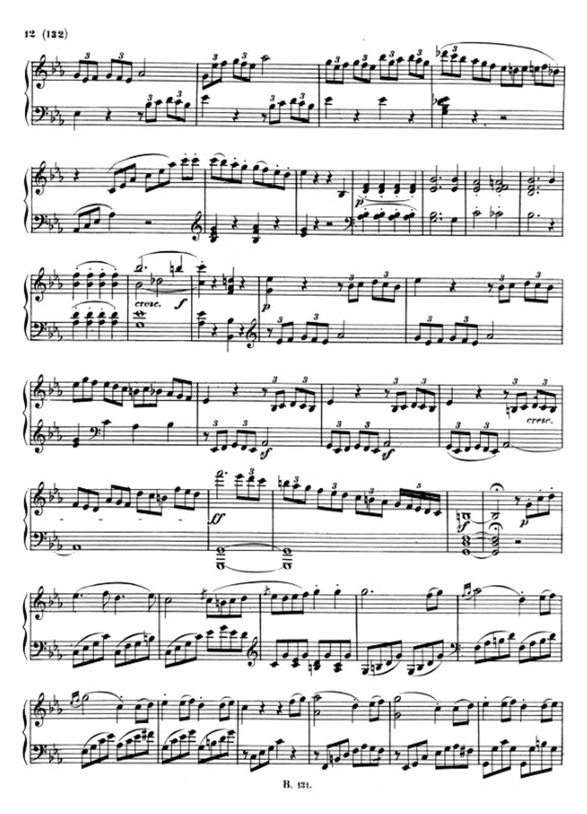 Zdjęcie przedstawia graficzny utwór muzyczny. Fotografia ukazuje czarną pięciolinię z nutami, na białej stronie utworu Ludwig van Beethoven – „Sonata fortepianowa c‑moll” opus 13 „Patetyczna”, część III.