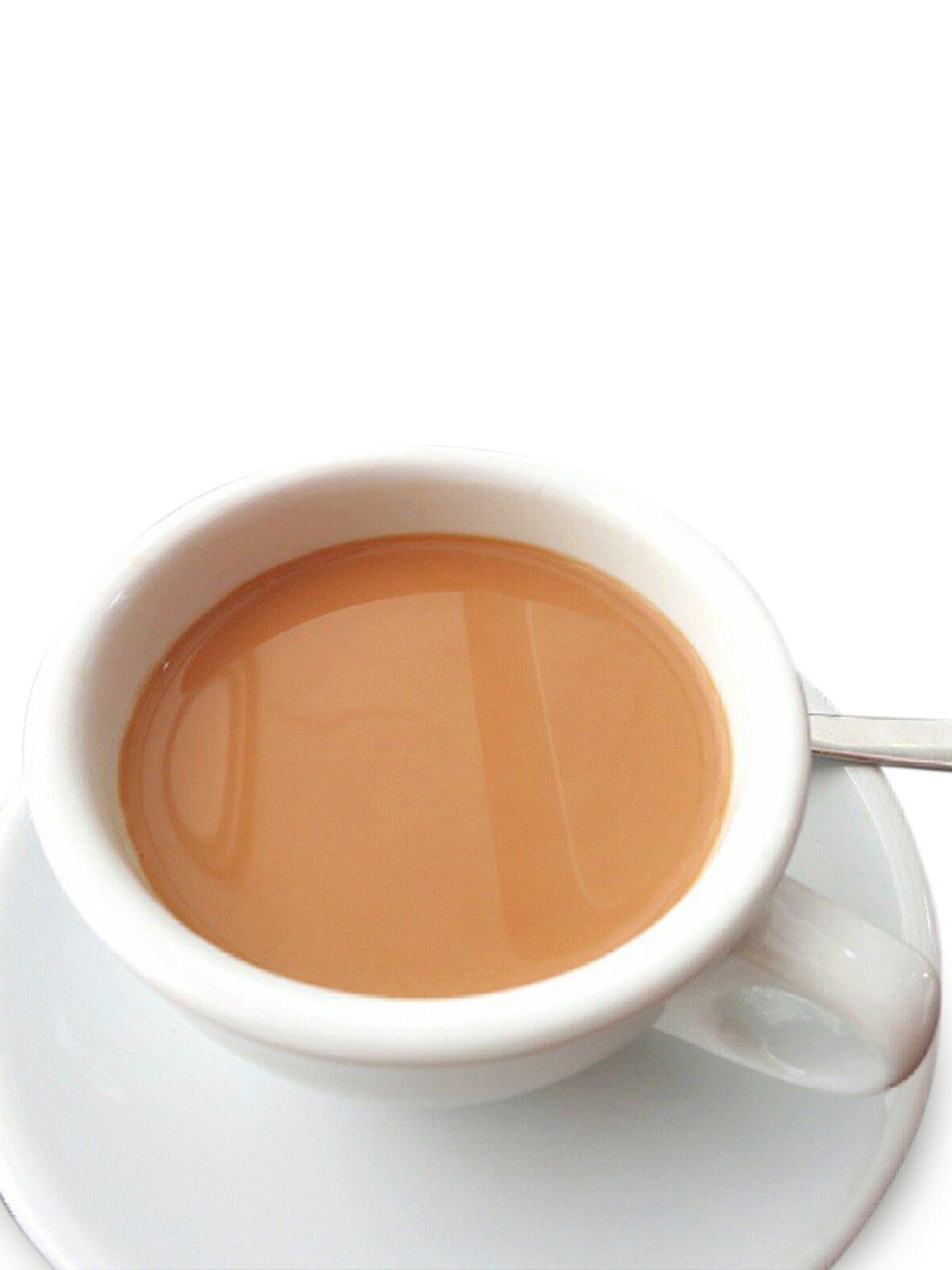 Ilustracja przedstawiająca jasnobrązowy napój w białej filiżance.