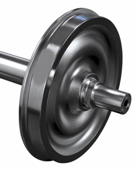 Ilustracja przedstawia fragment kolejowego zestawu kołowego.