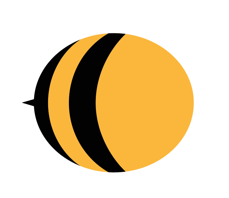 Ilustracja przedstawia żółtą elipsę z dwoma czarnymi półksiężycami oraz czarnym trójkątem wystającym z lewej strony.