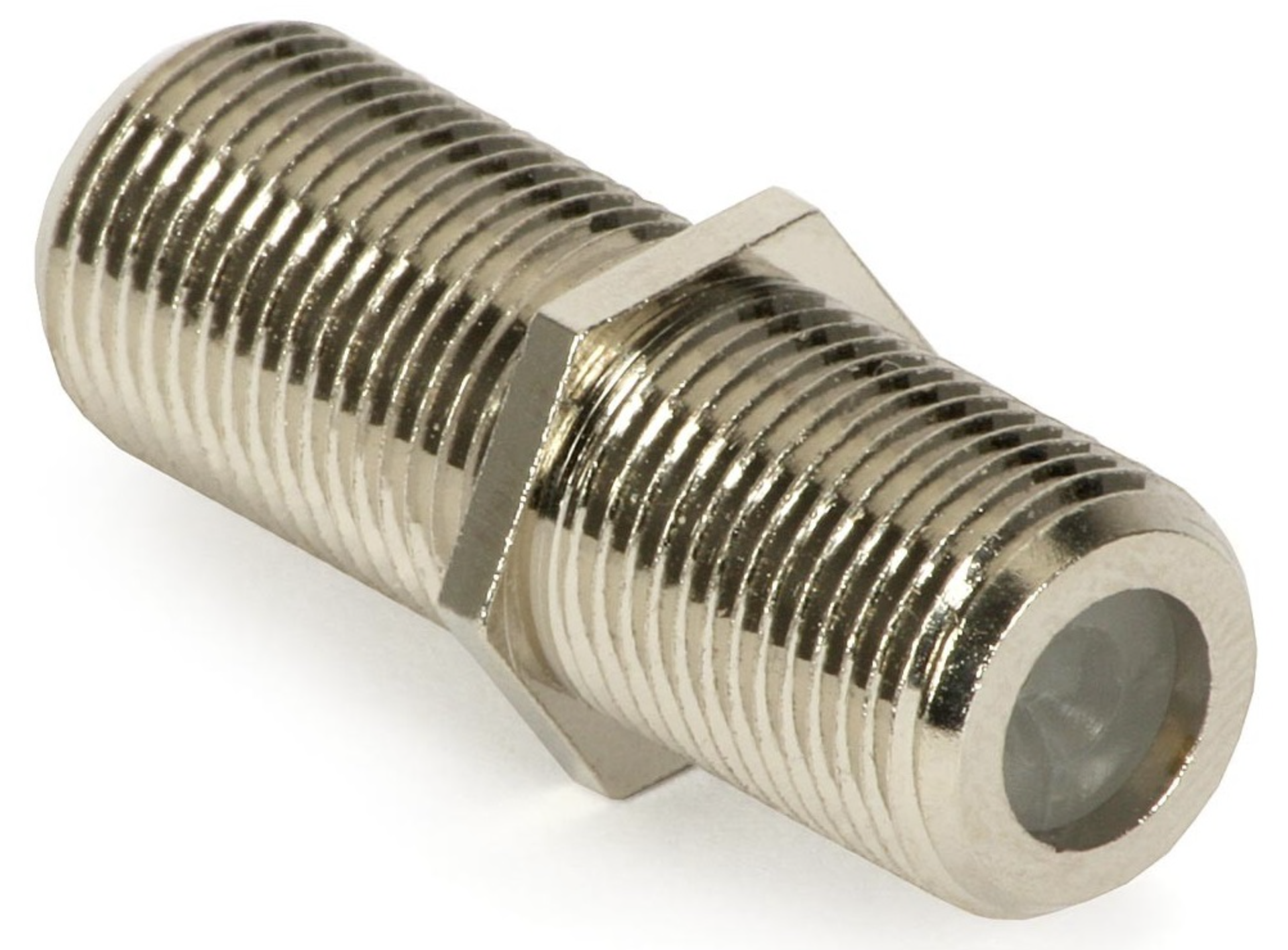 Zdjęcie przedstawia stalowe złącze. Ma ono cylindryczny kształt. Na zewnątrz na całej powierzchni widoczny jest gwint oraz przytwierdzona śrubka, która umożliwia przekręcanie złącza.