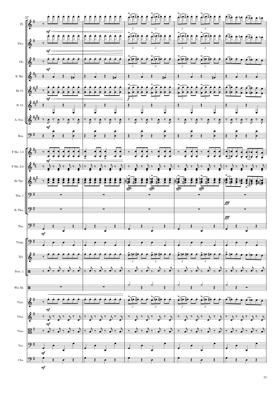 Ilustracja przedstawia stronę numer 11 z partytury „Taniec z szablami” Arama Chaczaturiana.