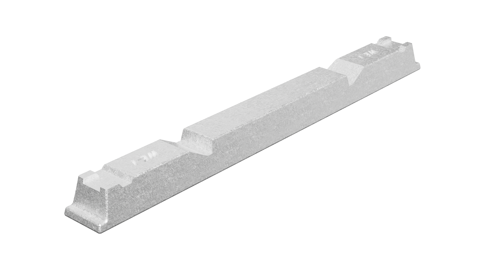 Ilustracja przedstawia aluminiową gąskę. Ma ona kształt podłużnego równoległoboku o pochylonych do środka ścianach bocznych. Na jej długości znajdują się dwa nacięcia, przypominające podział tabliczki czekolady.