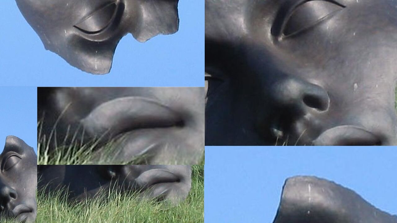 Ilustracja przedstawia fotomontaż wykonany ze zdjęć rzeźby Igora Mitoraja „Beeld boulevard". Składa się w wielu kadrów ukazujących fragmenty twarzy nawiązującej do klasycznego piękna. Każdy kadr jest innej wielkości i pokazuje inny fragment twarzy. Rzeźba umieszczona jest na trawiastym pagórku, ale nie na wszystkich kadrach jest to widoczne. Ma delikatne rysy i kontrastuje z otoczeniem - ostrą trawą.