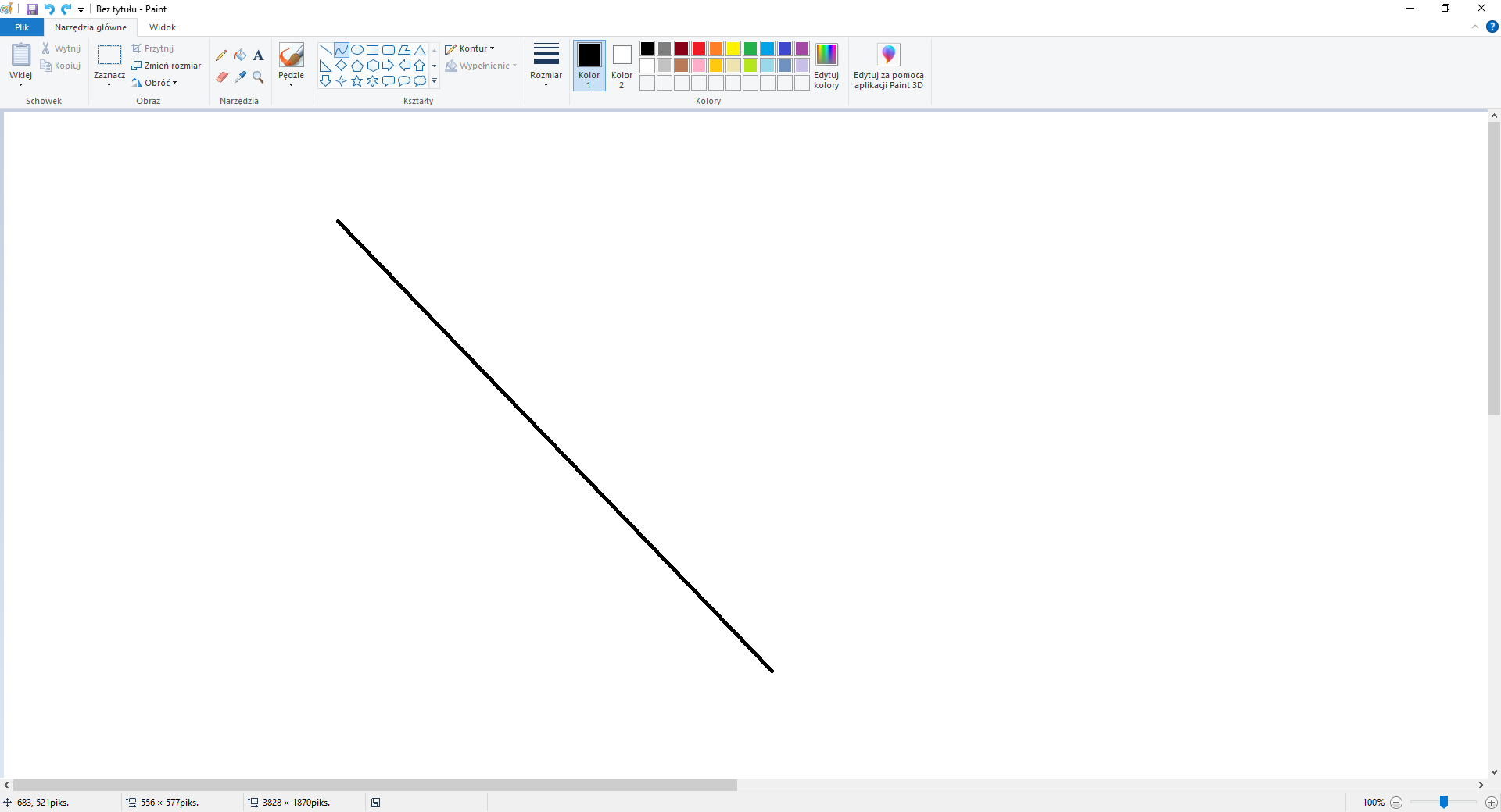 Ilustracja przedstawia pierwszy etap rysowania krzywych. Zaczynamy od prostej linii.