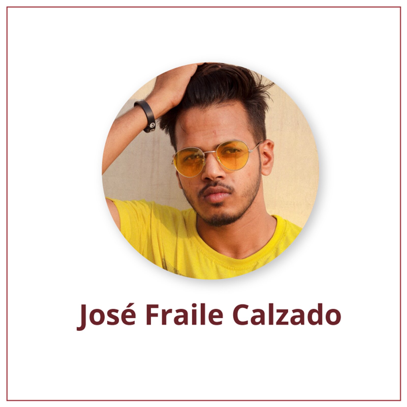 Ilustracja przedstawia młodego mężczyznę o ciemnych, krótkich włosach w okularach o żółtych szkłach. Zdjęcie podpisane jest José Fraile Calzado.