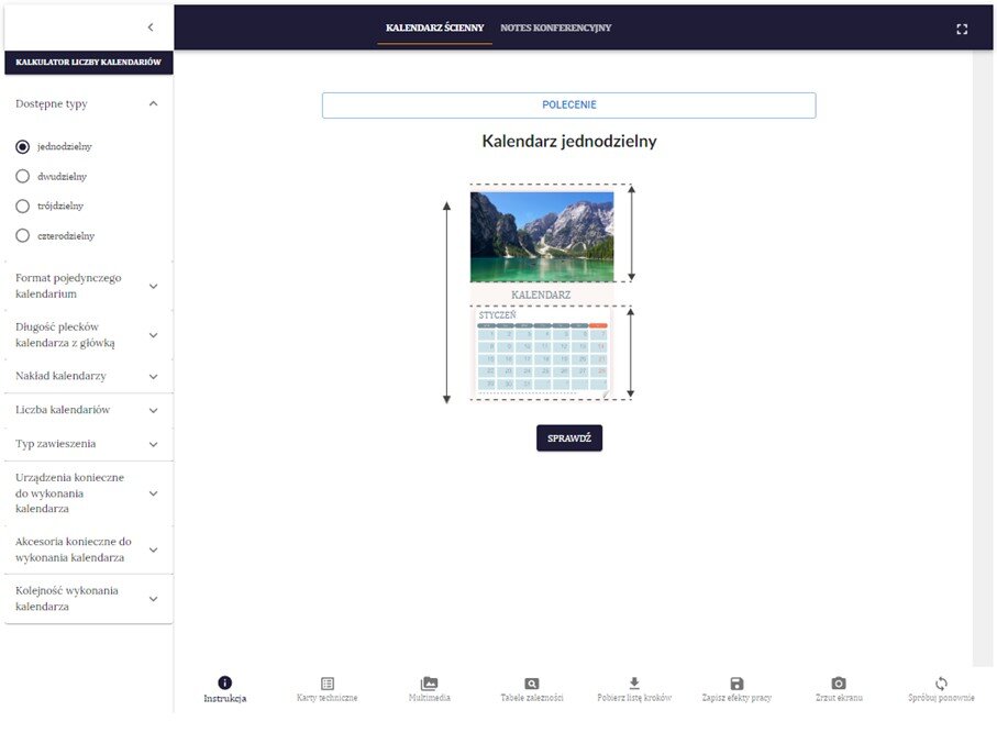 Grafika przedstawia widok strony startowej programu ćwiczeniowego do projektowania przez dobieranie.