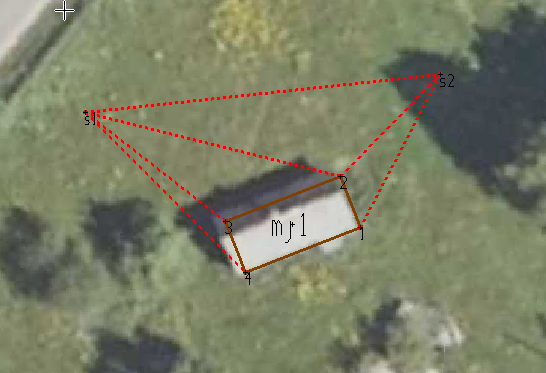 Pomiar tachimetryczny budynku mieszkalnego
Rysunek poglądowy