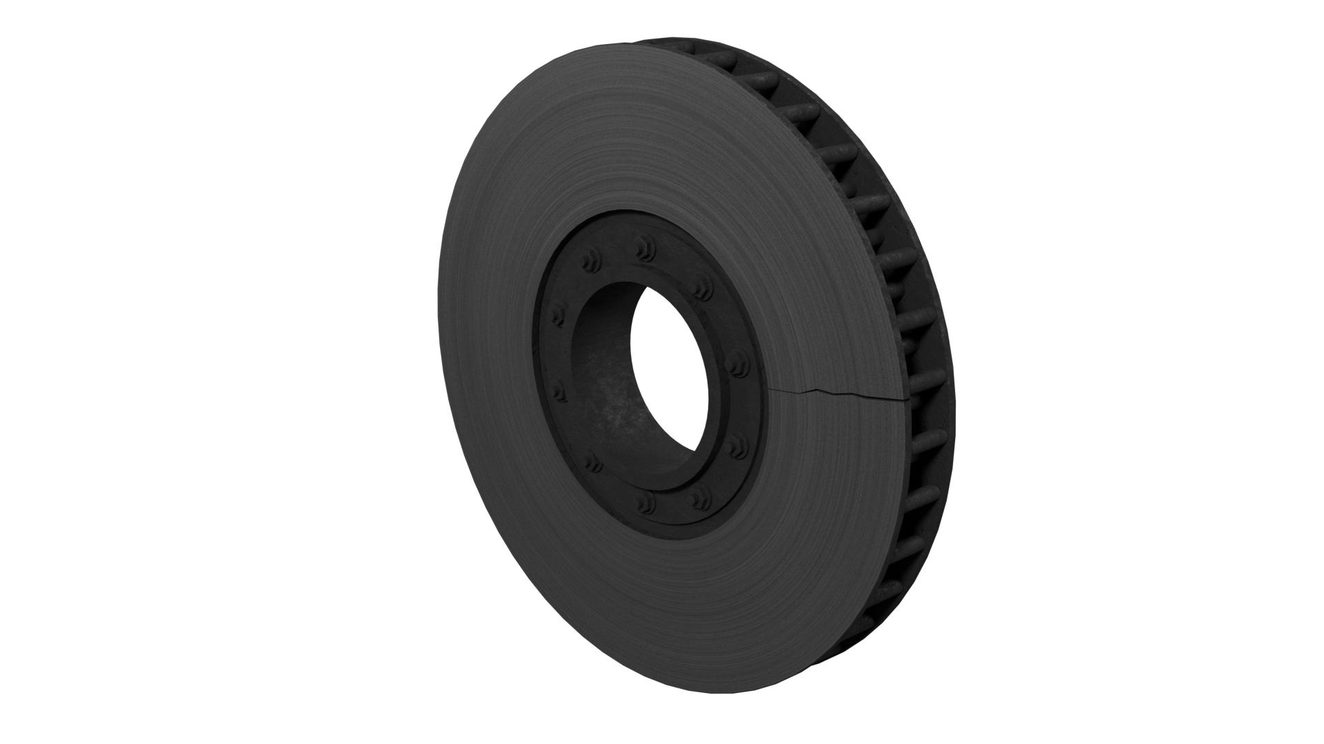 Ilustracja przedstawia pęknięcie na całej szerokości tarczy hamulcowej. Pęknięcie powstało od zewnętrznej części tarczy i przenosi się do jej środkowej części.