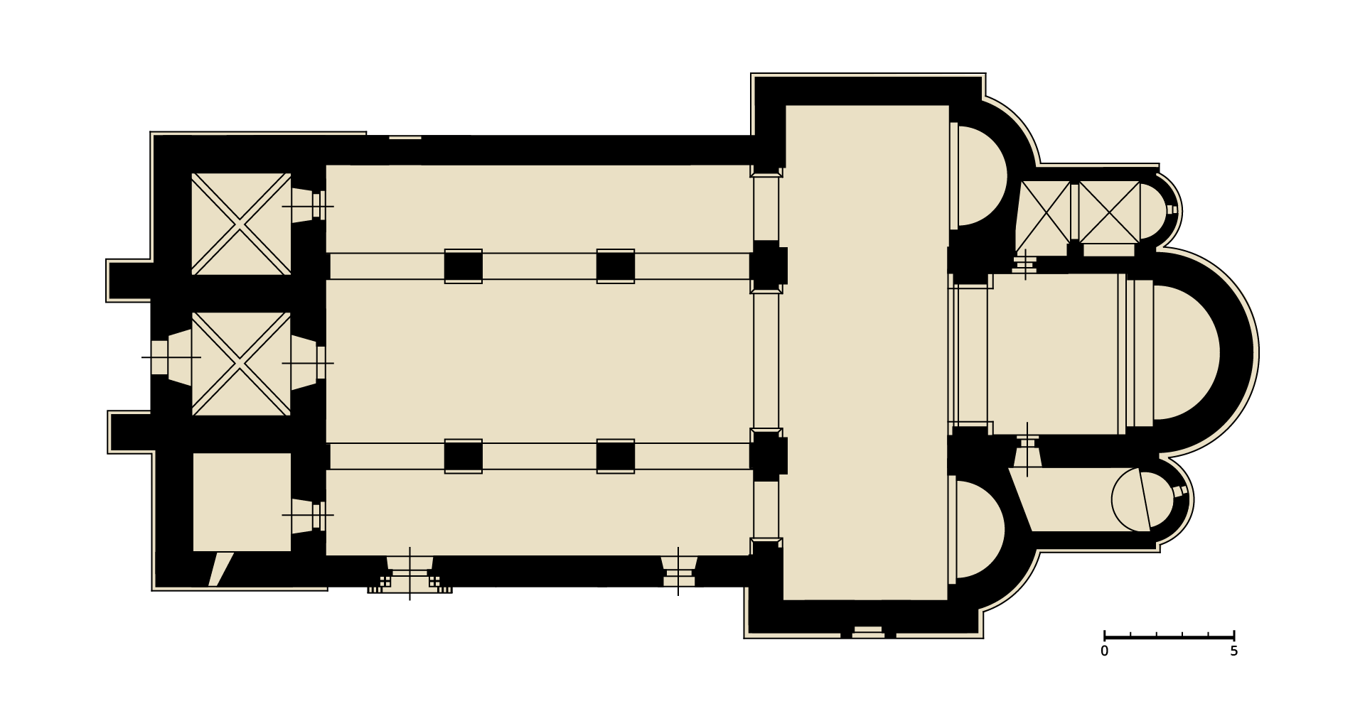 Plan budowli Kolegiaty Świętych Piotra i Pawła w Kruszwicy przedstawia charakterystyczną bryłę kościoła z dwoma wieżami wznoszącymi się na przeciwległych końcach fasady. Wejście główne prowadzi do przestronnej nawy głównej, która rozdziela się na boczne nawy, tworząc trójnawowy układ. W centrum kościoła znajduje się prezbiterium z ołtarzem głównym, otoczone ambitem. Całość budowli otacza linia masywnych murów obronnych.