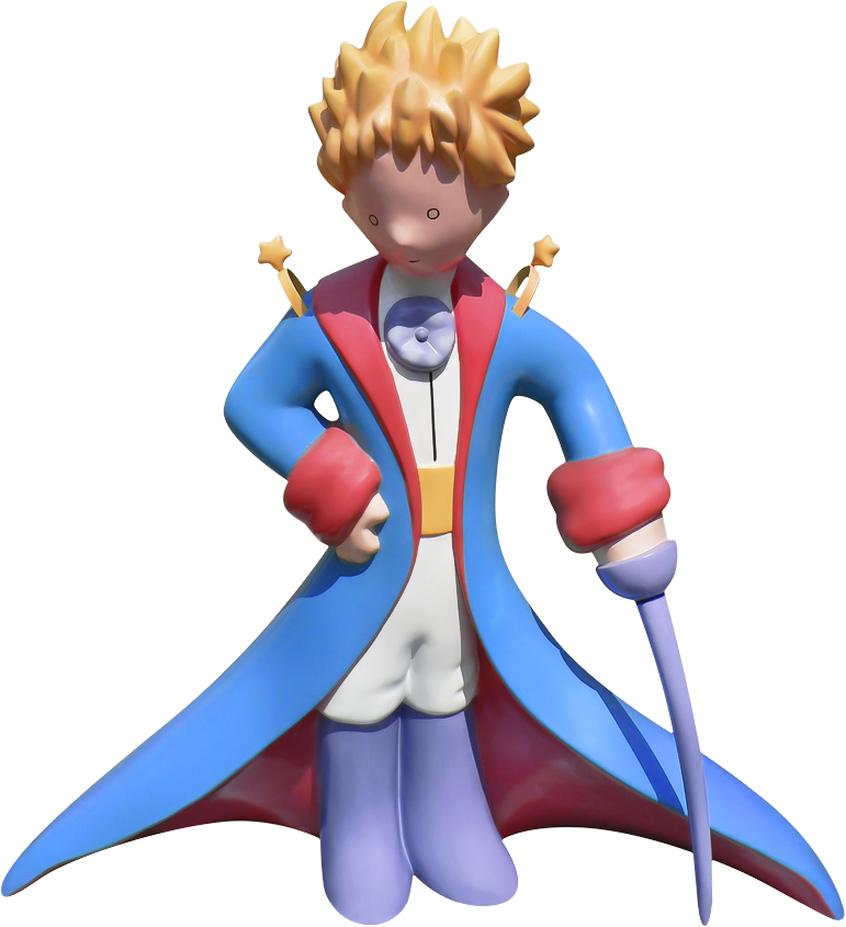 Ilustracja przedstawia postać chłopca w niebieskim płaszczu z czerwonym kołnierzem i mankietami. Ma on żółte włosy. W ręku trzyma szpadę. Tło jest białe.