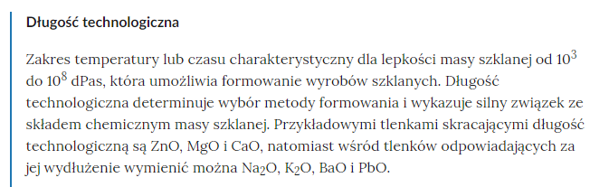 Na grafice przedstawiono przykładowe pojęcie wraz z jego definicją. Pojęcie znajduję się u góry i napisane jest pogrubioną czcionką, natomiast definicja została umieszczona pod pojęciem. Definicja dotyczy pojęcia: długość technologiczna. 