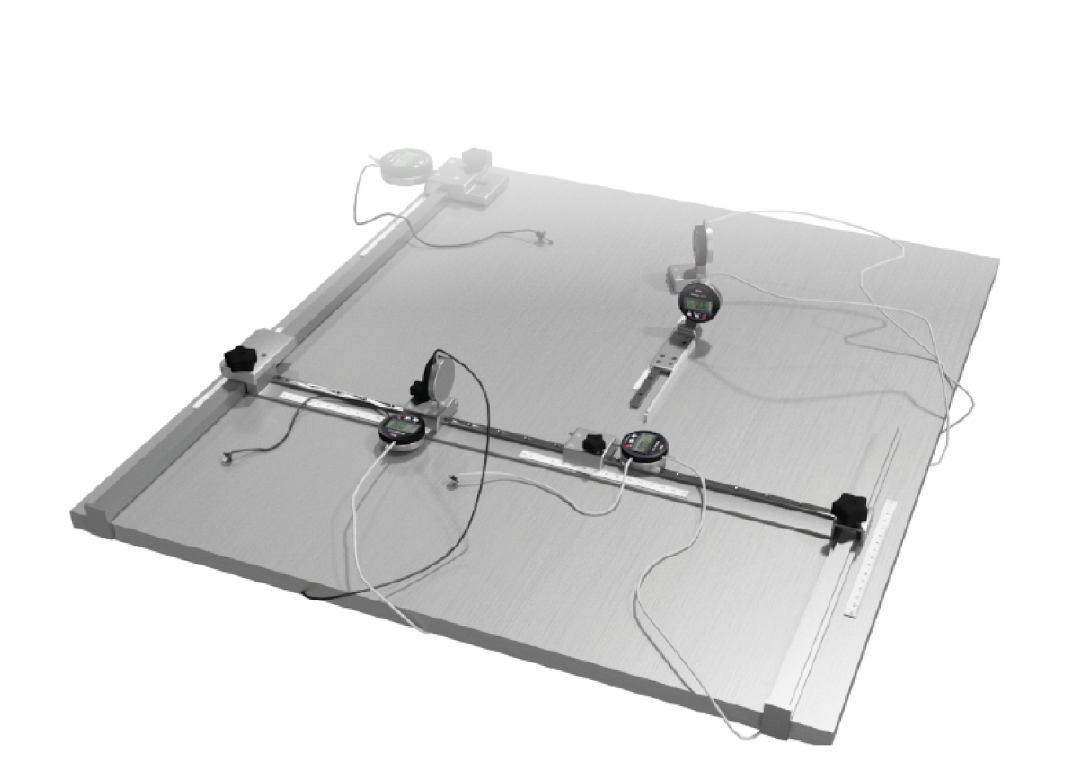 Ilustracja przedstawia urządzenie. To planimetr. Jest to duże prostokątne metalowe urządzenie. Na urządzeniu tym znajduje się wiele miarek oraz czujników, rozmieszczonych na całej prostokątnej powierzchni.
