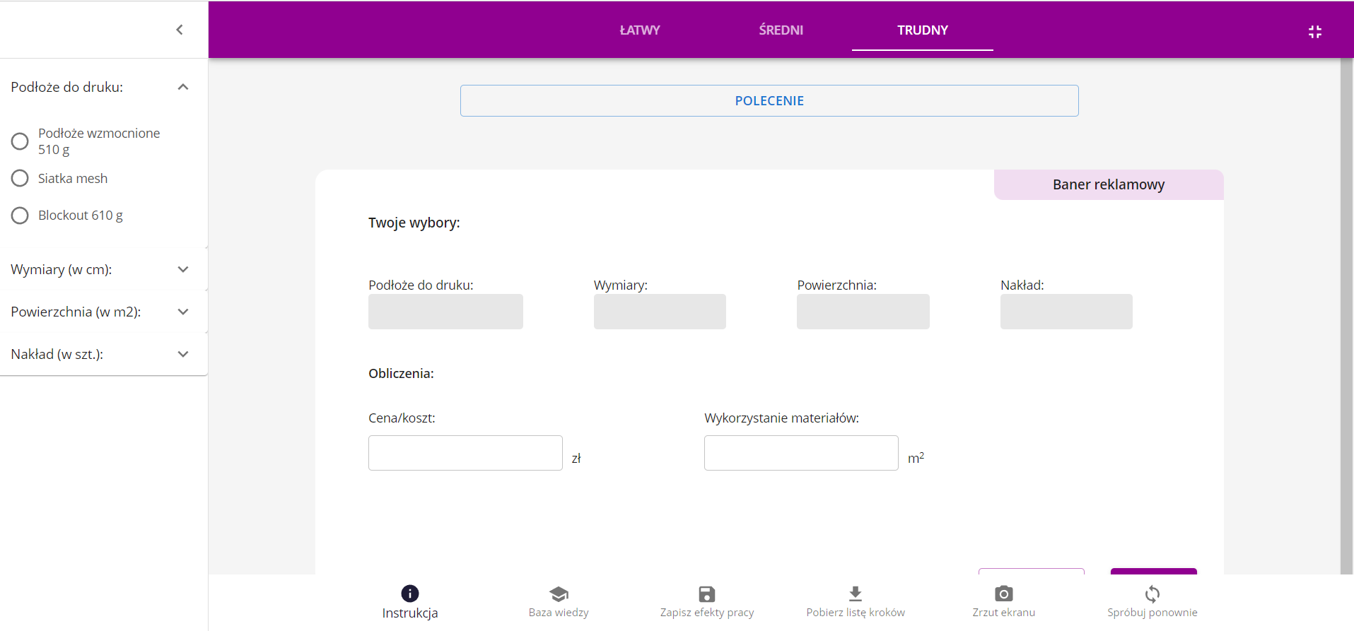 Widok ekranu programu ćwiczeniowego