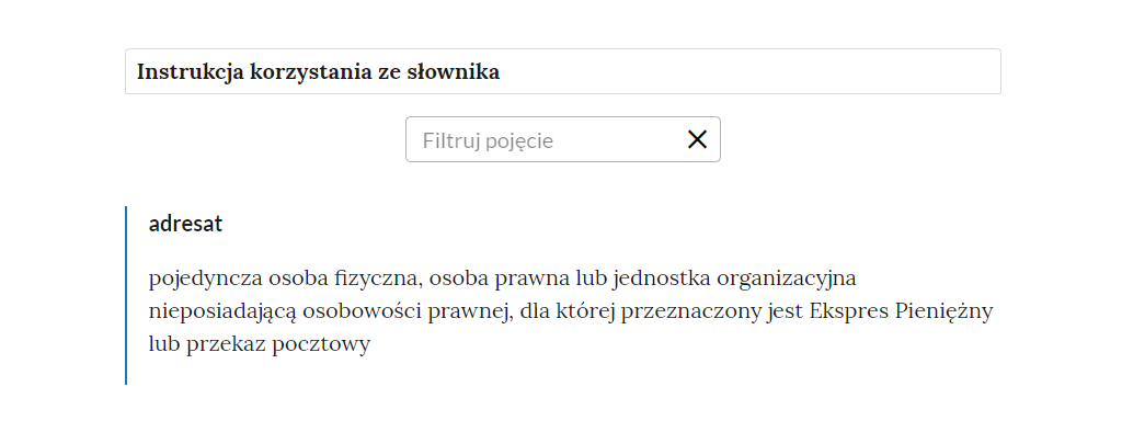 Widok na górną część słownika
