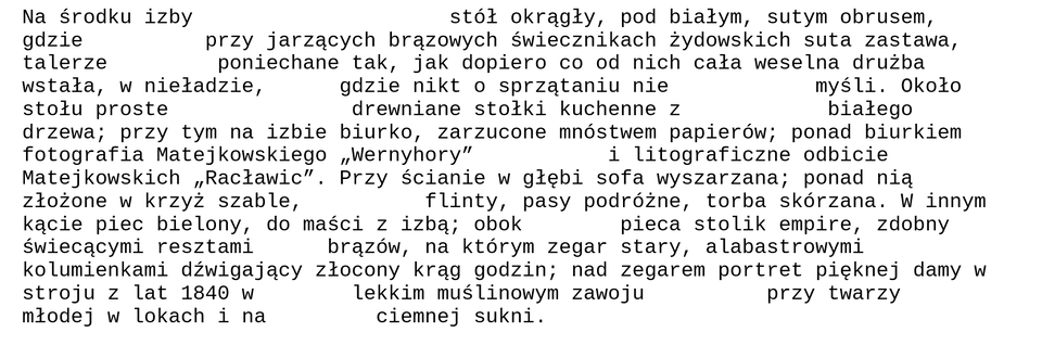 Grafika przedstawia tekst z licznymi błędami edytorskimi.  