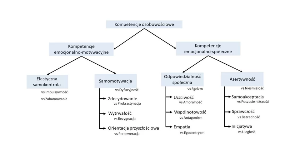 12.11.2023, 14:09
Katarzyna Wiejak
Opis alternatywny:
Obraz zawierający diagram przedstawiający kompetencje osobowościowe. Na diagramie pokazano hierarchę kompetencji osobowościowych. Wyróżniono kompetencje emocjonalno‑motywacyjne oraz emocjonalno‑społeczne.