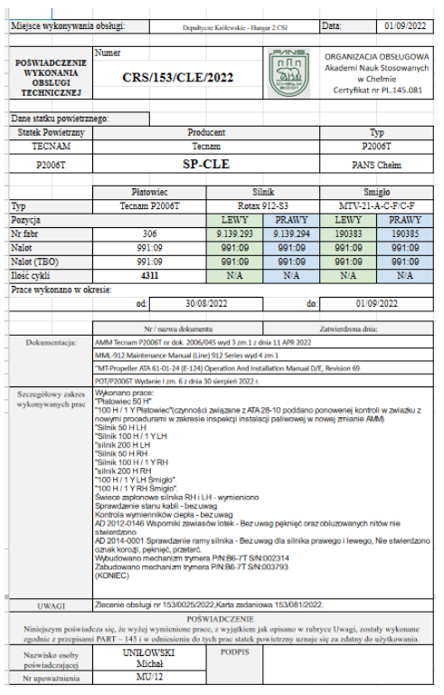 Poświadczenie obsługi