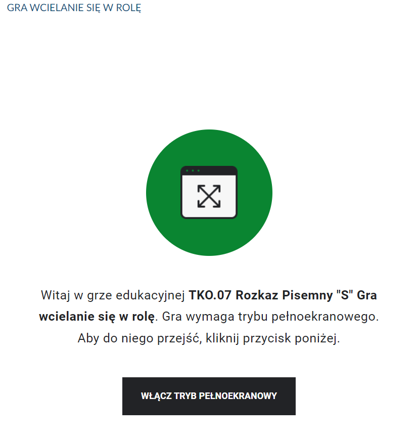 Ekran rozpoczynający grę