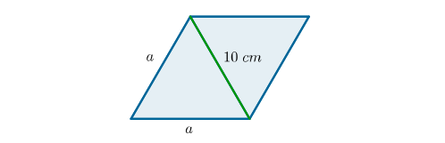 Rysunek rombu o boku a i przekątnej 10 cm.